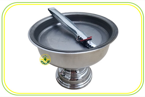 آتشدان زرتشتیان ( آپریگونی ) استیل لعابدار نقره ای با انبر